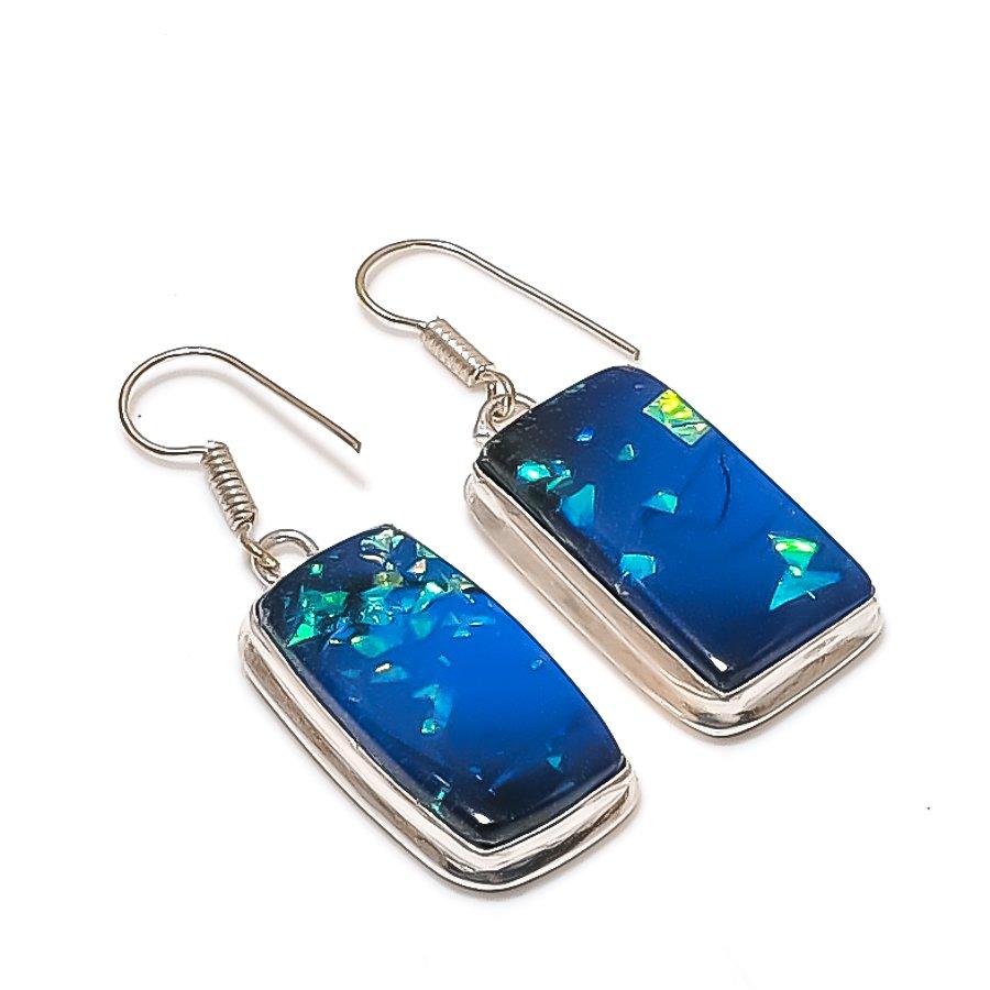 Natural Blue Triplet Opal 925 Sterling Silver Jewelry Earring 1.85  AE-11894