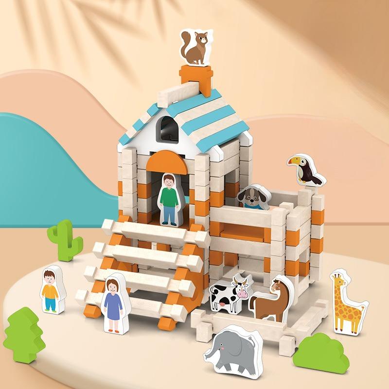 Wooden children's tenon and mortise structure Luban building building block hut building space Hands-on logic ability educational toys