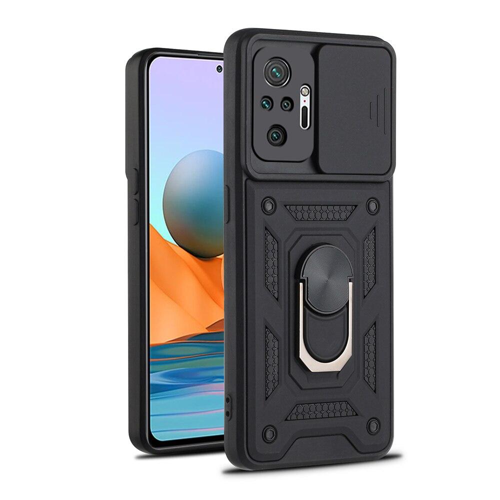 Sliding Camera Shockproof Case for Xiaomi Redmi Samsung Galaxy iPhone Huawei Honor OPPO VIVO Car Magnetic Mount Protection Ring Cover