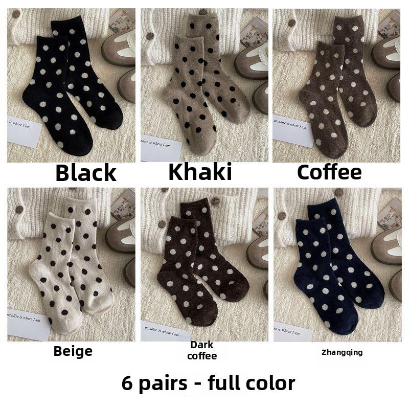 

6 пар женских зимних модных новых теплых шерстяных носков в горошек средней длины 6 Pairs