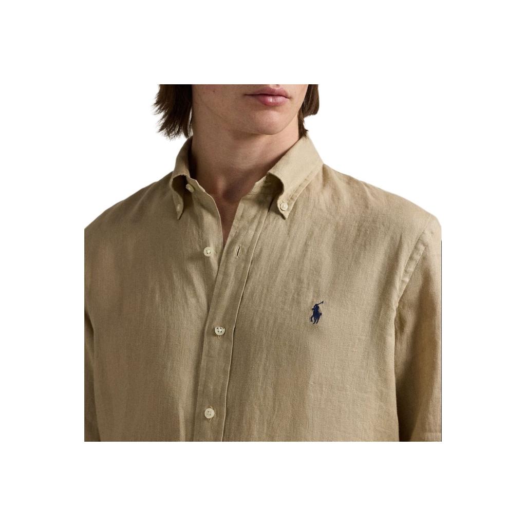 Polo Ralph Lauren FW25 Linen Polo Shirt Slim Fit Men Shirts Khaki 710968915-003