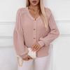 Manteau Pull Femme Col V Manches Longues Lanterne Boutonnage Simple Manteau Tricoté Couleur Unie Cardigan Pull Ample