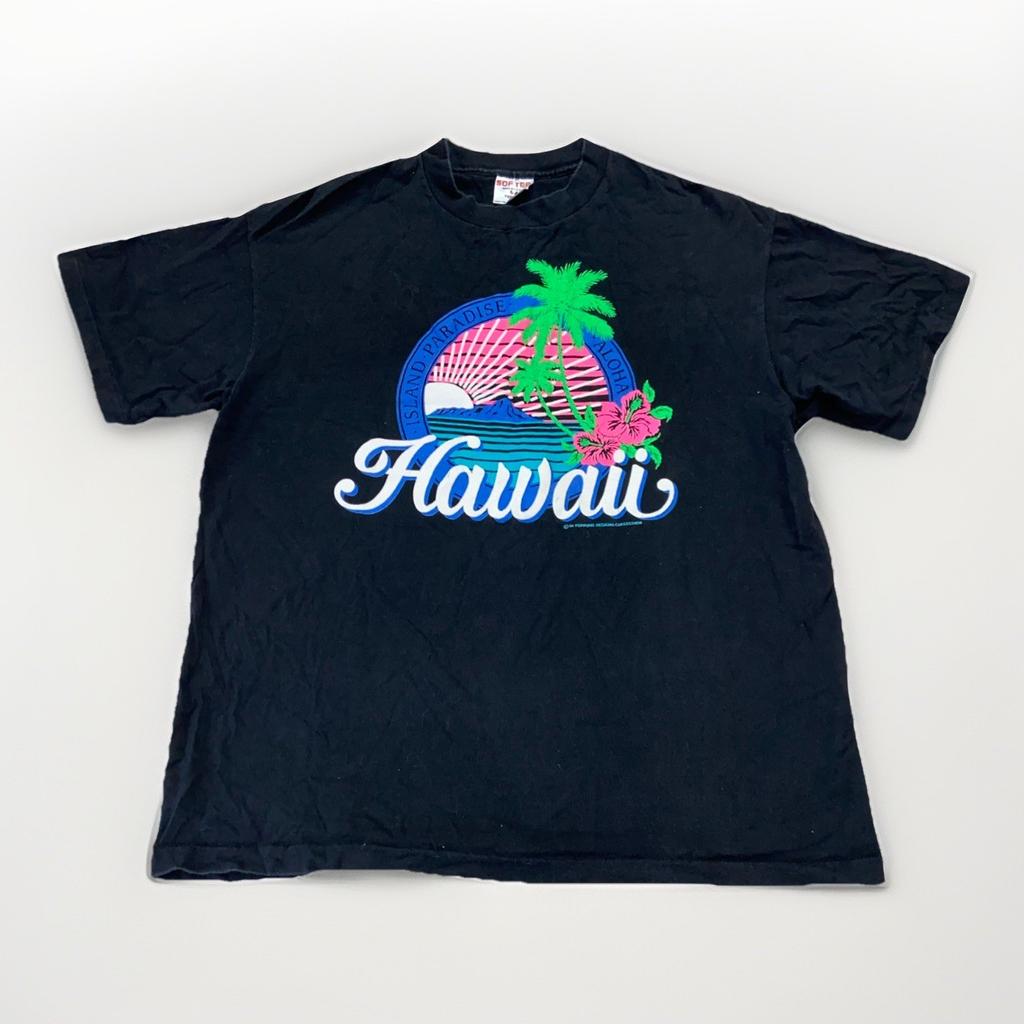 Vintage Hawaii Shirt Mens L Black Cotton 90s Island Life Surf Beach Summer