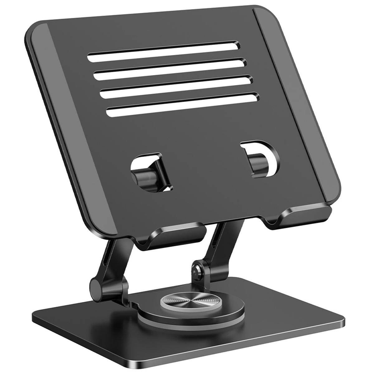 

XWJ-2082 Striped Hollow-Out Desktop Stand with 360 Degree Rotating Base for Phones/Tablets Black