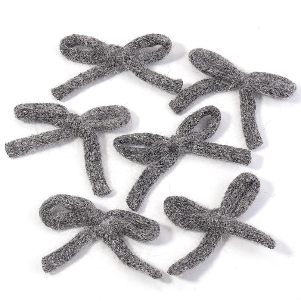 

6Pcs Knitted Wool Bows Colorful Double Layered Bowknot For Girls Sweet Hair Clip Accessories DIY Crafts Plush Hairpin Decoration серый