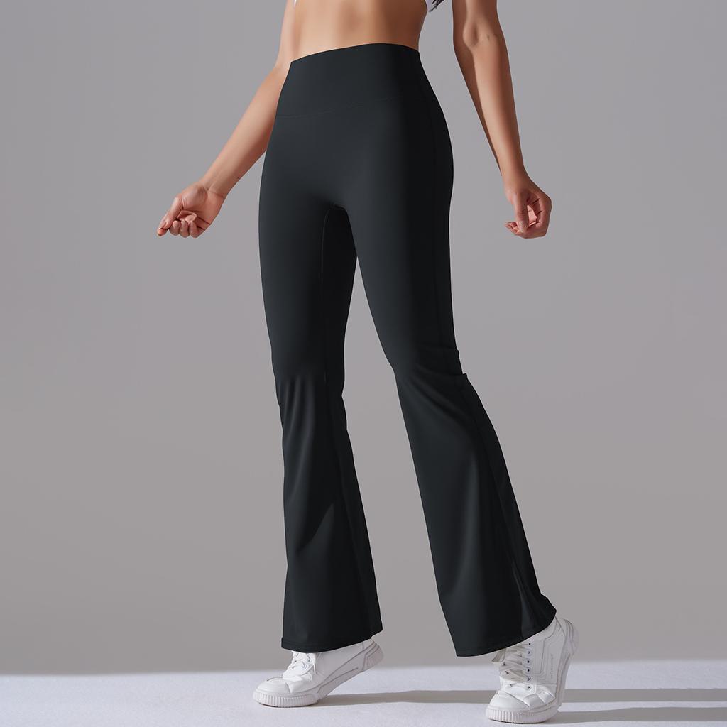 Klassiske ensfargede slengbukser yogabukser dame slankende hofte høy midje elastisk trening vide ben fitnessbukser dame