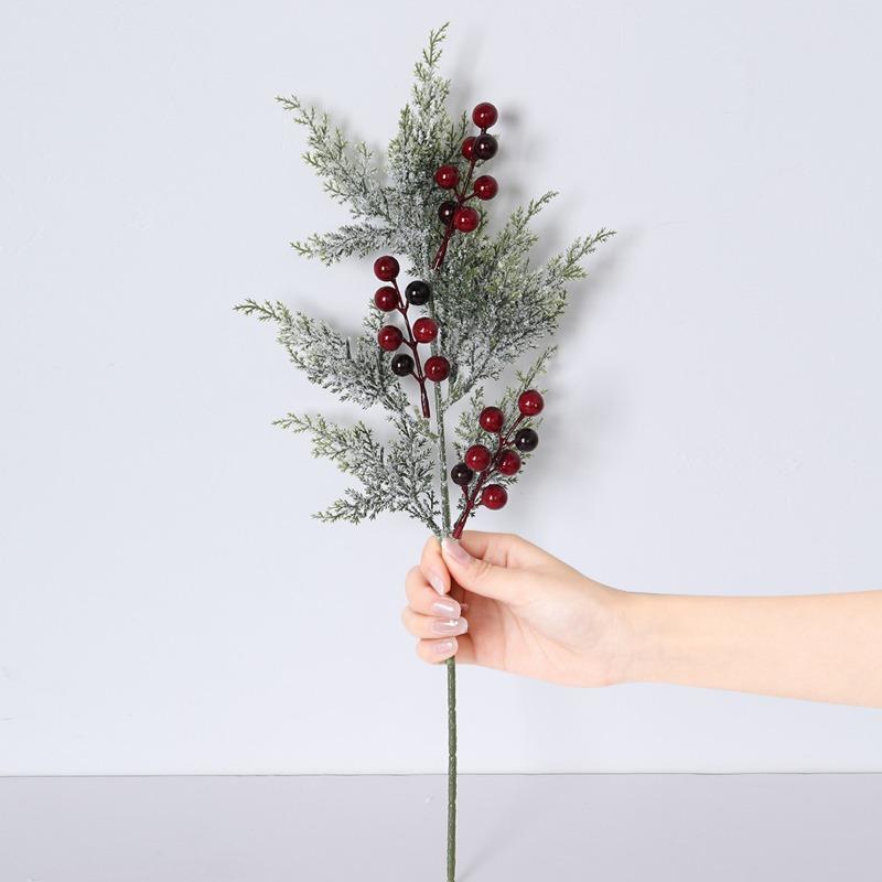 

10pcs Artificial Red Black Berry Christmas Plastic Green Plants Floral Simulation Snowflake Pine Needle Living Room Decoration