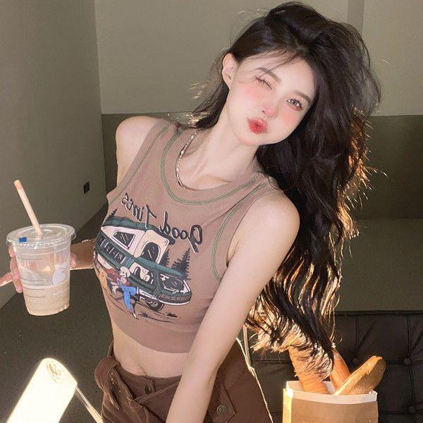 Women Retro Tank Tops Casual Vest Printed Girls Y2K Tops Workout Street Wear