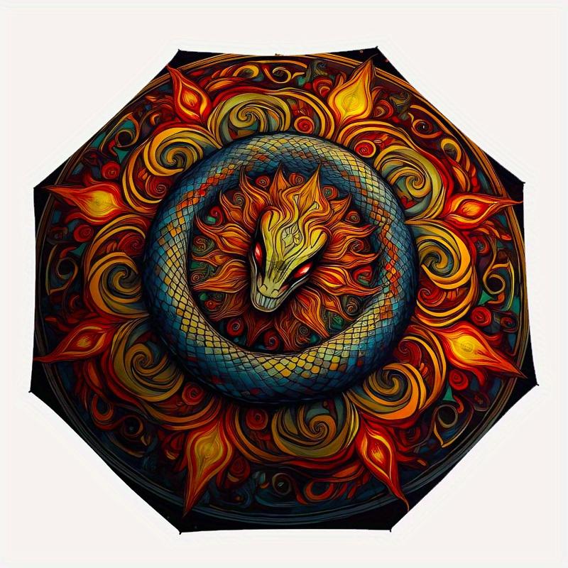 1pc Dragon Mandala Artwork Umbrella with Plastic Handle,Suitable for All Seasons Home Travel Outdoor UmbrellaM1288