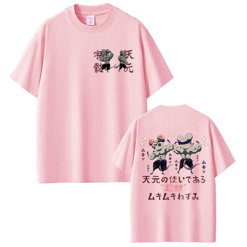 Japan Anime Demon Slayer Uzui Tengen Graphic T-Shirts Men Women Funny Muscular Ninja Mice Muki Muki Gym Cotton Short Sleeve Tees
