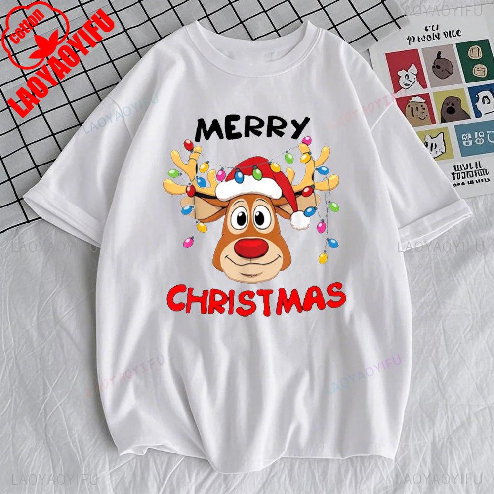 Frohe Weihnachten Rentier Weihnachten Familie Damen T-Shirt Erntedankfest Mode Streetwear O-Ausschnitt Kurzarm Baumwoll-Tops