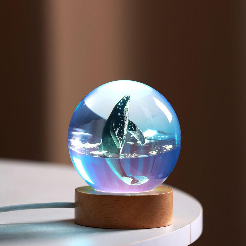 Ocean Whale Resin Crystal Ball Night Light Music Box – Ideal Birthday Gift for Kids & Friends