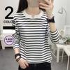 Navava Women STriped Round Neck Long Sleeve T shirT nT1481 2 Colors 4 Sizes