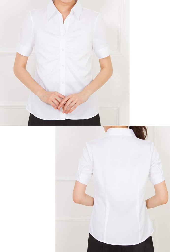 Blouse Shirt with Gathered Short Suit Innerwear Size 13 ABR White [Add Rouge] Women's Chest, Sleeve, [p5048]