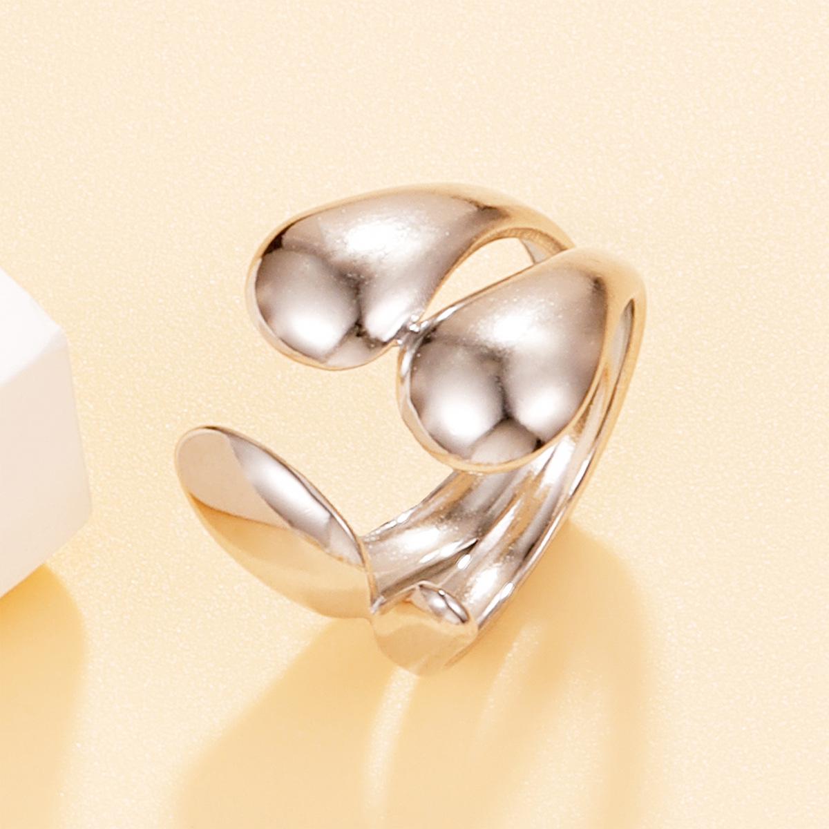 Geometric Water Drop Polished Stainless Steel Adjustable Ring for Women - Vacuum Plated Gold
