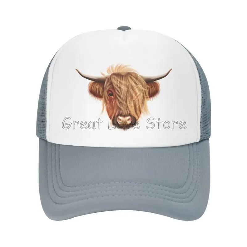 Scottish Hairy Highland Cow Print Baseball Cap Breathable Mesh Caps Summer Casual Sun Protection Hat Adjustable Snapback Hat