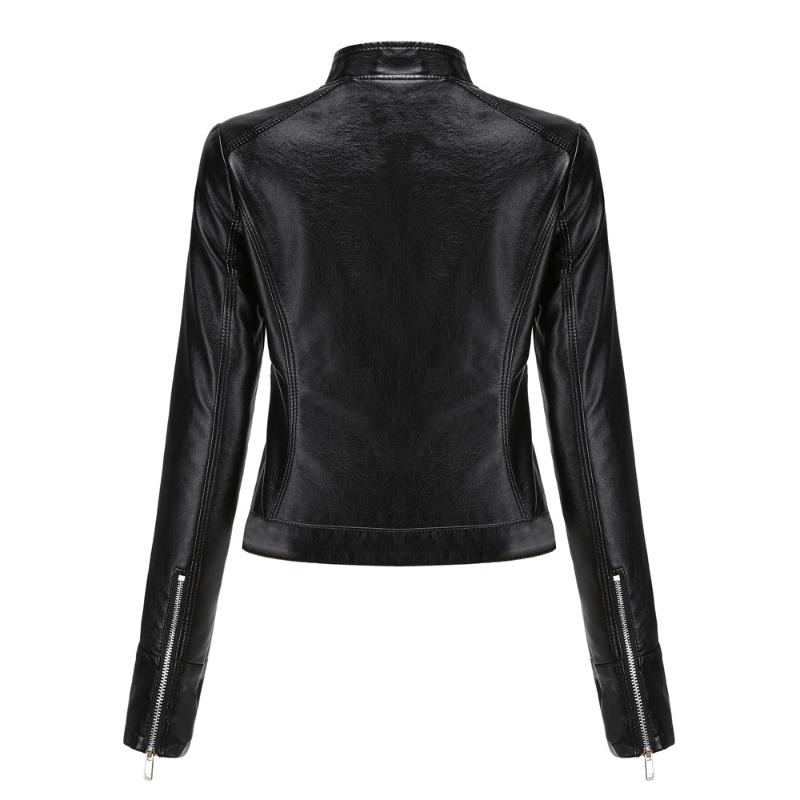 2 New Leather Jacket Women's Short Small Coat Spring and Autumn Stand-up Collar Women's Leather Jacket Women's Thin Leather Coat