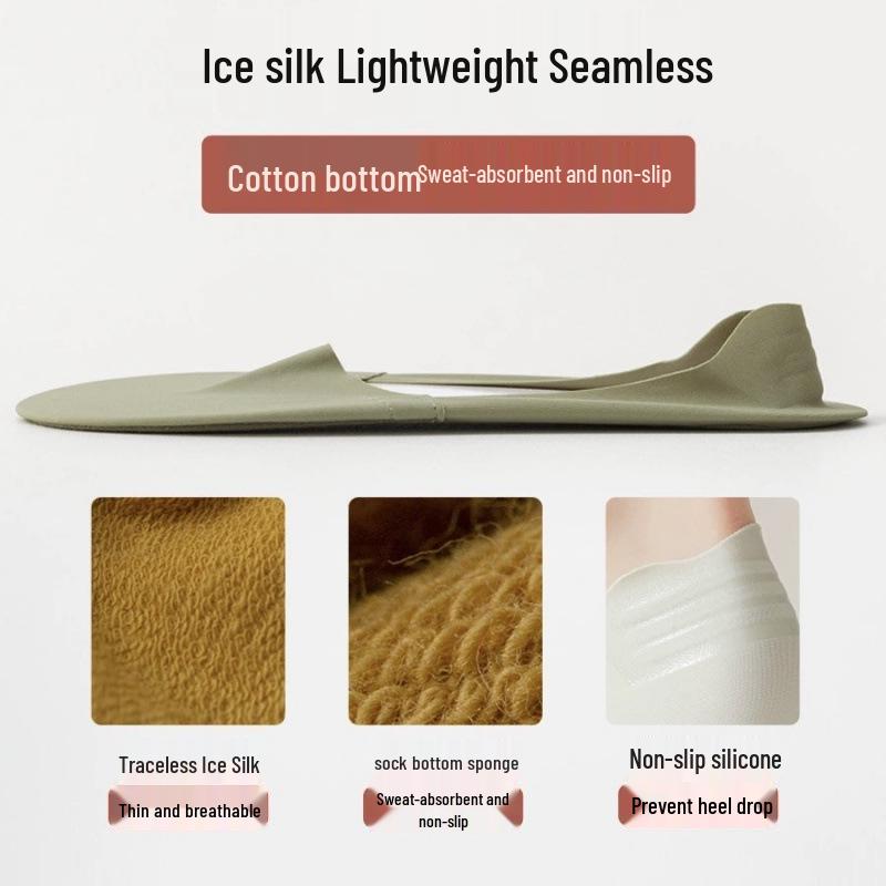Women's No-Show Ice Silk Socks: Non-Slip, Sweat-Absorbing, Odor-Proof, Seamless for High Heels