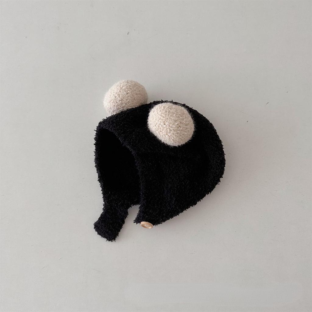 Autumn and Winter New Baby Ear Protection Hat Warm and Cold Resistant Hat Comfortable Baby Double Ball Soft Glutinous Headband Hat