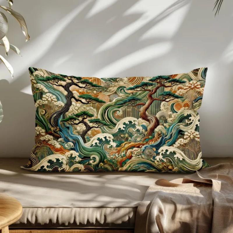 VIKAMA Boho Tropical Pillow Cover Palm Leaf Hibiscus Design Decorative Cushion Case for Home Patio Garden Bedroom Living Room