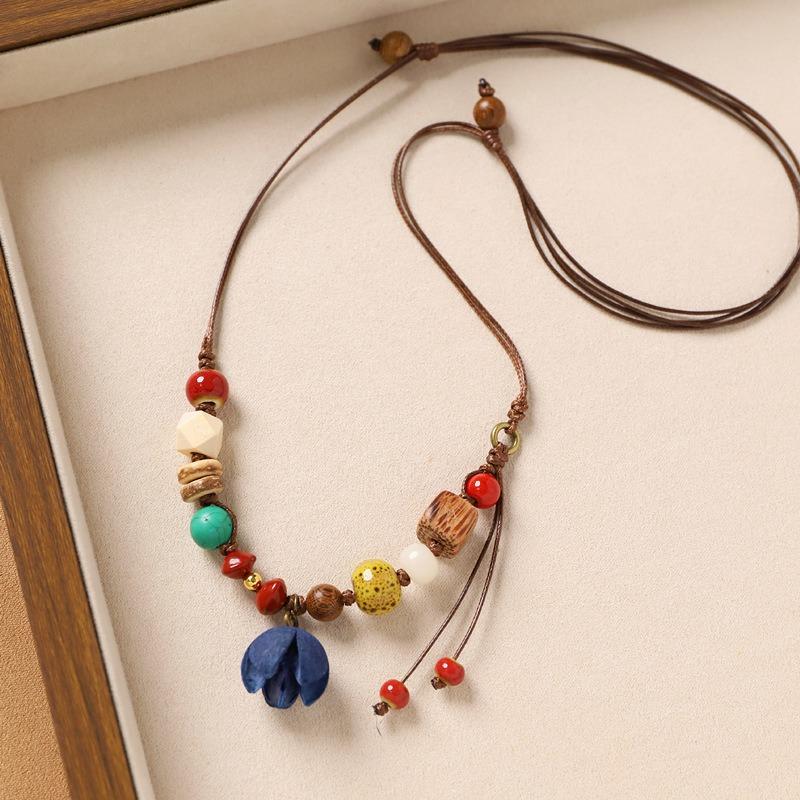 Colier original design plantă fruct ghindă împletită lanț lung literar pentru pulover accesorii pentru femei