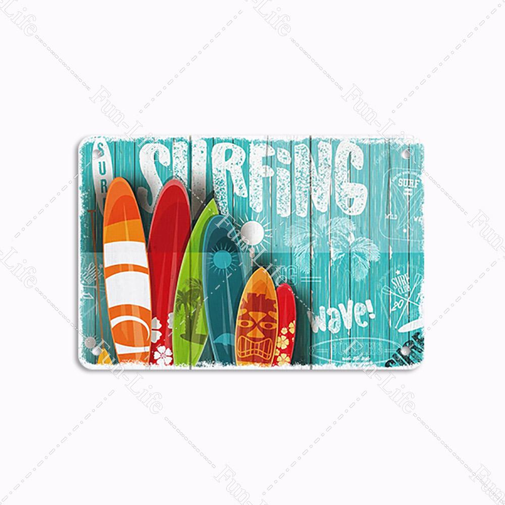 Beach Tin Sign Bar Pub Cafe Shop Wall Surfing Decoration Vintage Metal Art Sticker Poster Home Decor Iron Plate 20x30 cm