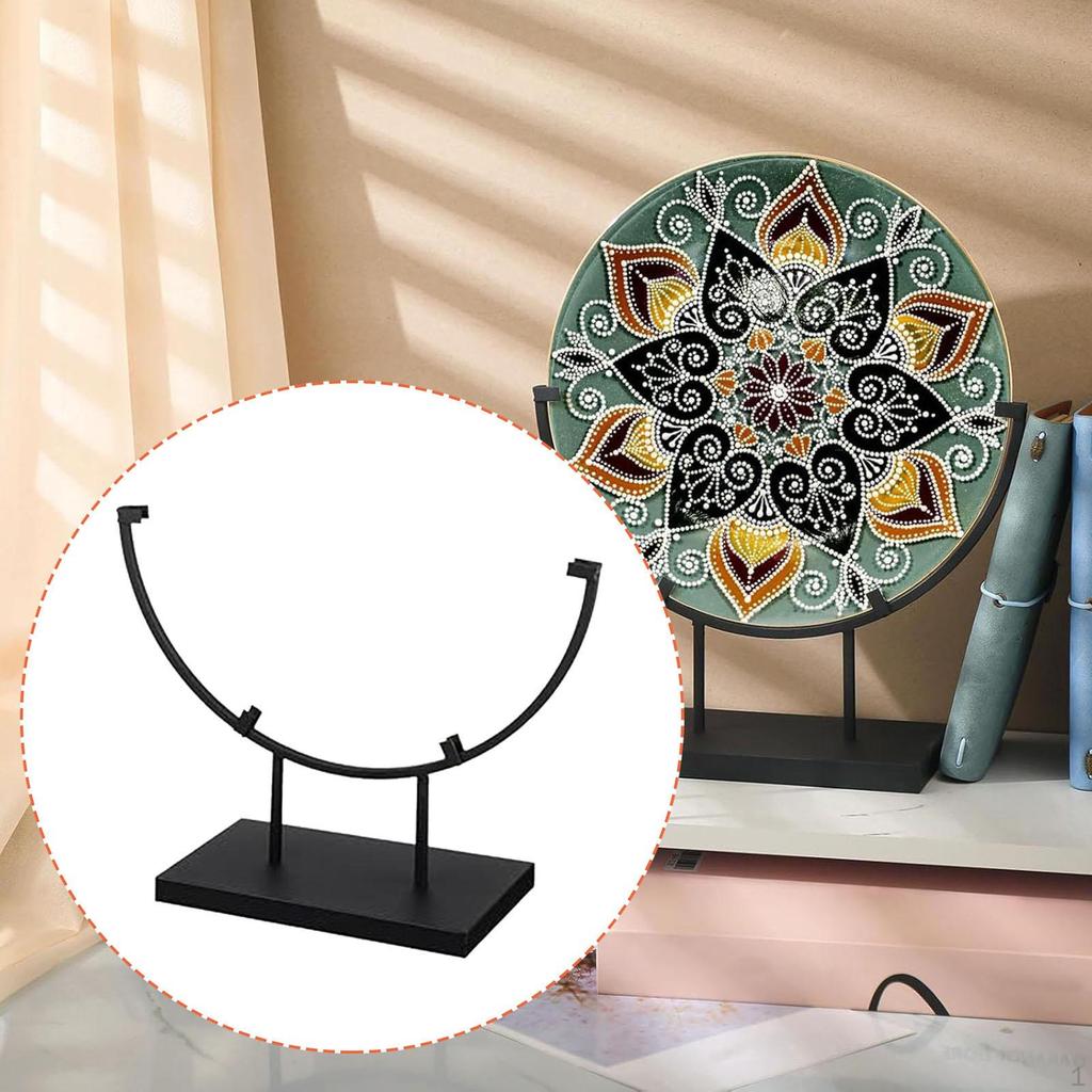 Display Stand Ceramic Tile for Stained Glass Art Round Black Metal Plate Holder Desktop
