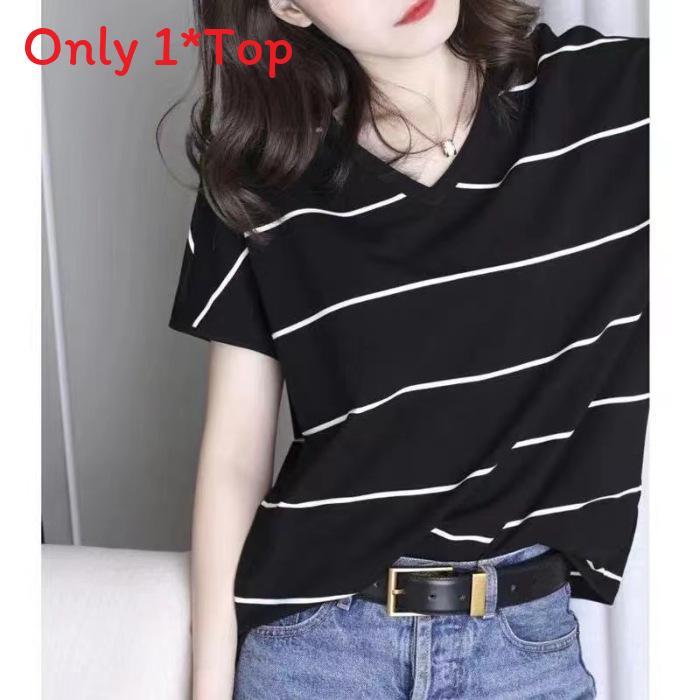 Korean T Shirt With Stripes And V Neck For Summer Casual Wear