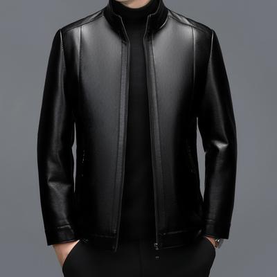 Fur Integrated Men's Leather Jacket Medium Men's Stand-up Collar Casual Jacket Thickened Sheepskin Jacket Men's Winter