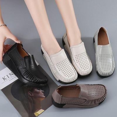 Scarpe da donna estive traspiranti Scarpe da ginnastica da donna con plateau piatto Scarpe da donna in pelle scamosciata di mucca Mocassini da donna con zeppa