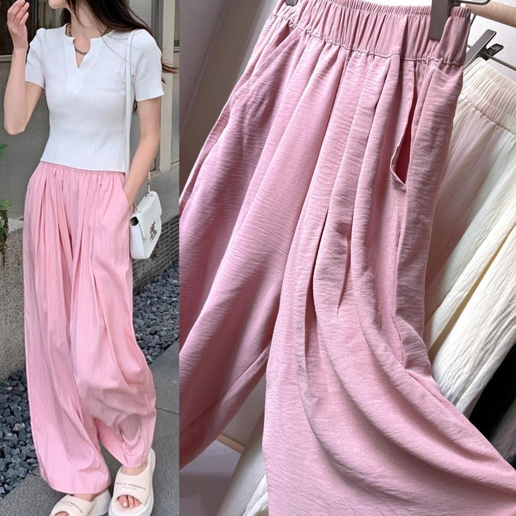 Relaxed Fit Pleated Texture and Relaxed Japanese-style Wide-leg Pants for Women, Summer Walk Lazy Wind Shaking Pants
