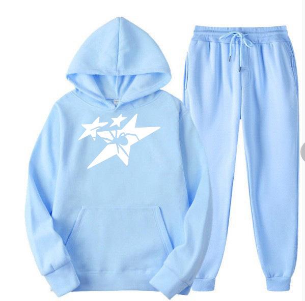 Direct supply Printed hooded sweater sweatpants set Loose casual men's sweater set Manufacturers have a large number of spot