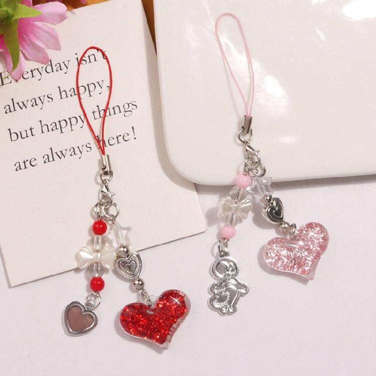 Sparkling Heart Charm Pendant Chain Hanging Decoration for Keys Bag Purse