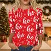 Women's Casual 3/4 Sleeve Neck Christmas Print Top with Festive Holiday Design