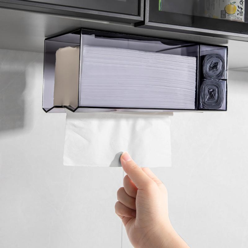 Wall Mounted Tissue Box Adhesive Tissue Shelf Napkin Holder Dispenser Rack Nordic Kitchen Home Space-saving Shelf Tissue Holder