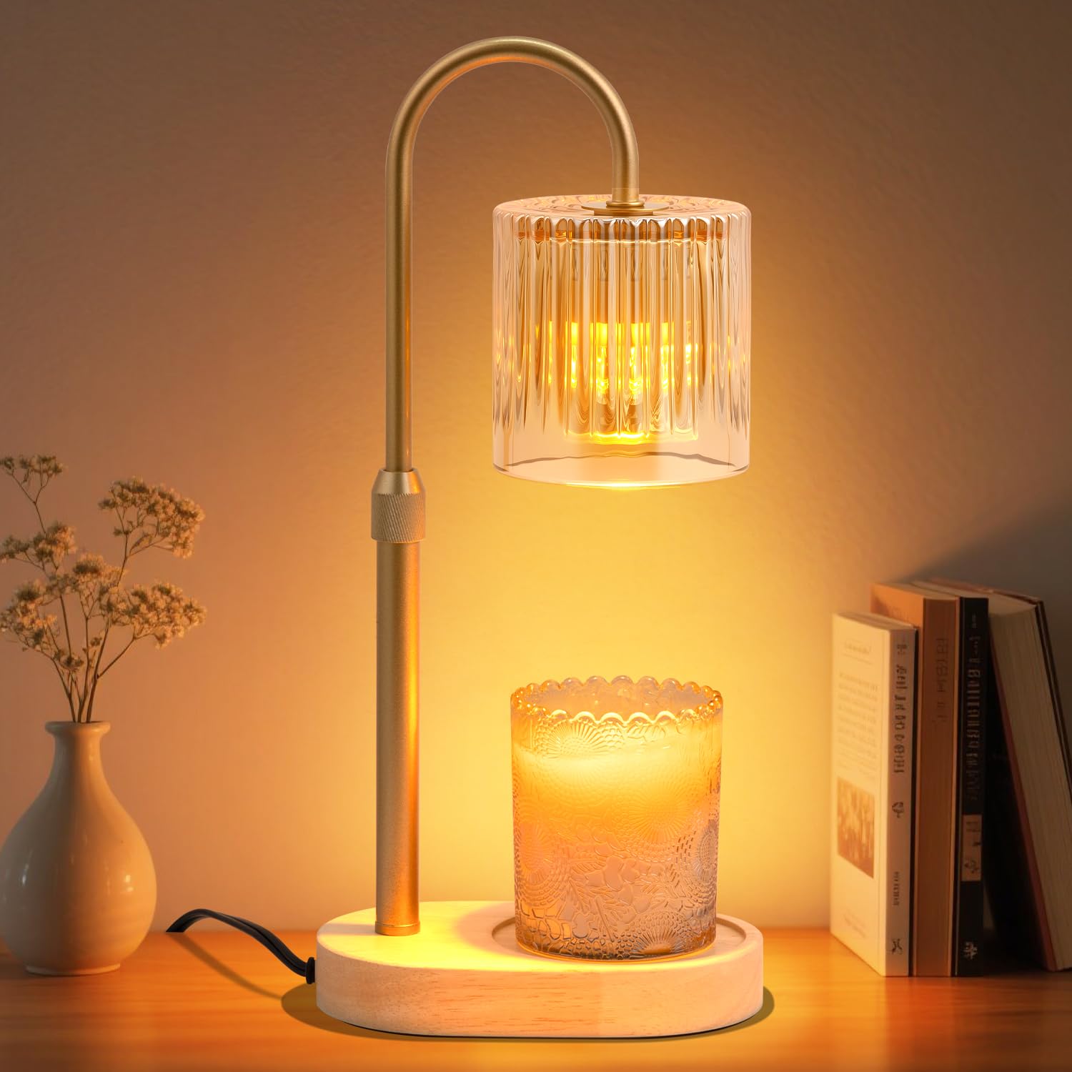 Candle Warmer Lamp with Timer Modern Adjustable Height Candle Warmer Lamp Home Decor Safe Flame Free for Wax Block Jar Candle