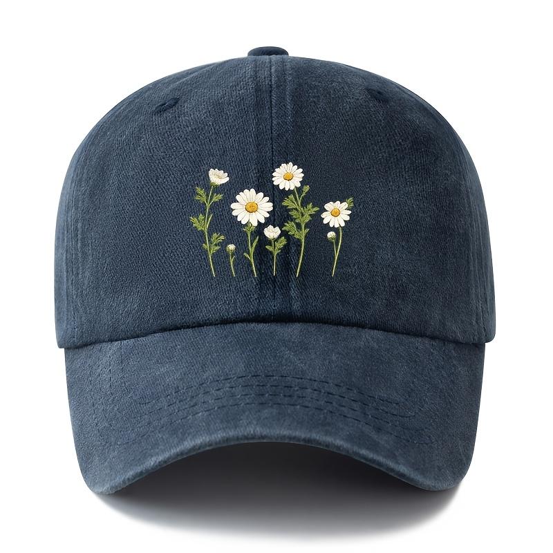 Unisex Fashion Versatile Printed Daisy Baseball Cap Classic Vintage Washed Outdoor Lightweight Curved Brim Hat Trucker Cap Su 1pc