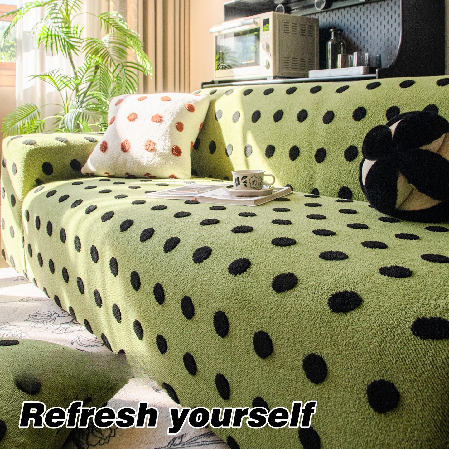 Yto Household Items Unisex Green/Red/White Autumn And Winter Plush Sofa Cover New All Inclusive Universal Cover Straight Row Thickened Universal Elastic Sofa Protective Cover