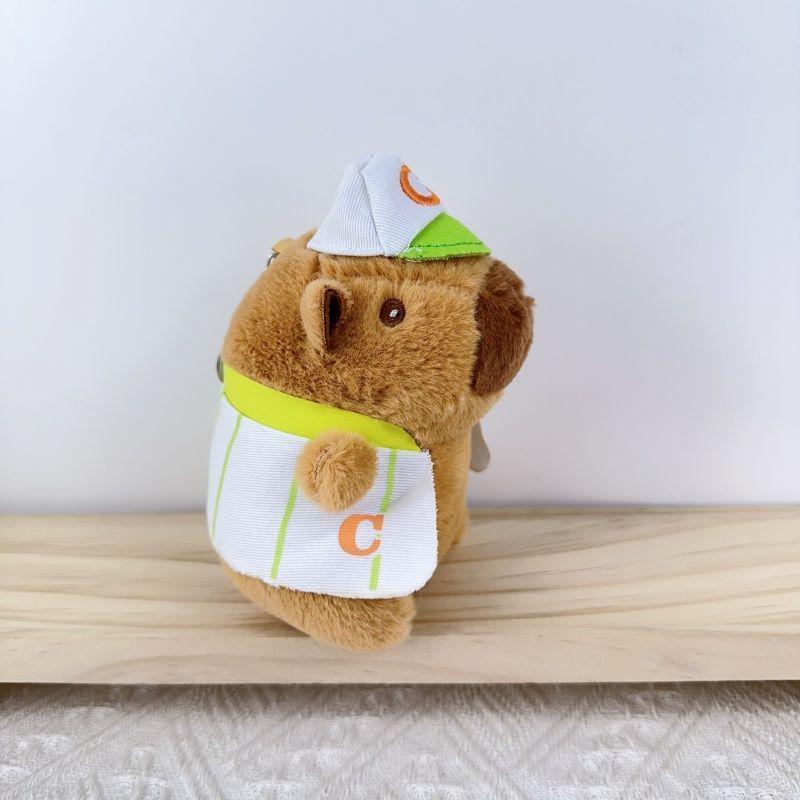 Adorable Capybara Plush Pendant with Floral Quilted Military Coat Keychain