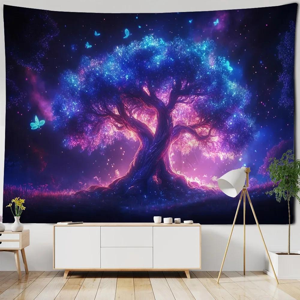 Tree starry sky tapestry dreamy landscape forest mural room art decoration living room bedroom hippie wall hanging blanket