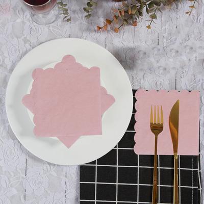 100 Sheets 25CM Scalloped Cocktail Napkin 2 Layers Thick Square Disposable Baby