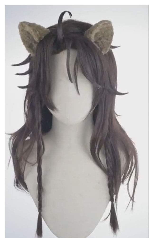 ABUNDANTDOODS Leona Kingscholar Cosplay Wig with Ears, Costume Accessory, Includes Net and Comb, Brown