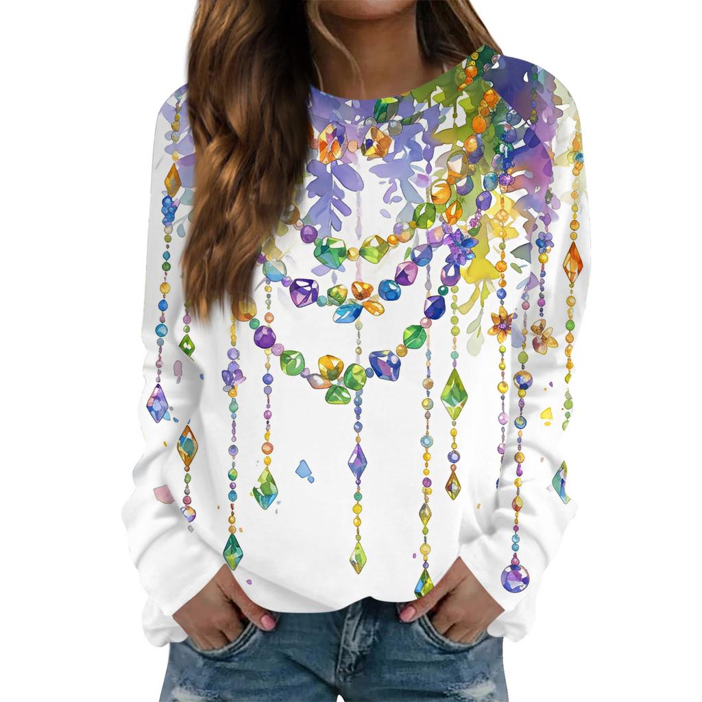 Round Neck Long Sleeve Sweatshirts For Women Print Graphic Top Casual Basic Tops Pullover