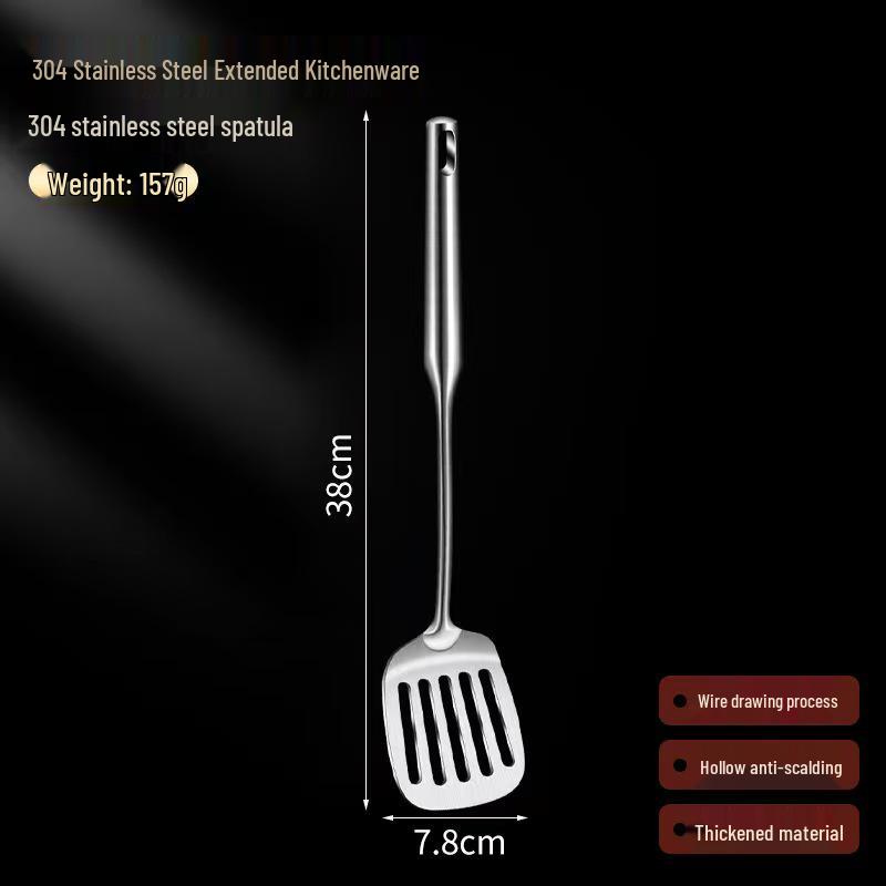 304 Stainless Steel Kitchen Utensil Set: Hollow Handle Spatula, Frying Pan Spatula, Flour Sieve, Soup Ladle, Hot Pot Ladle, Slotted Spoon.