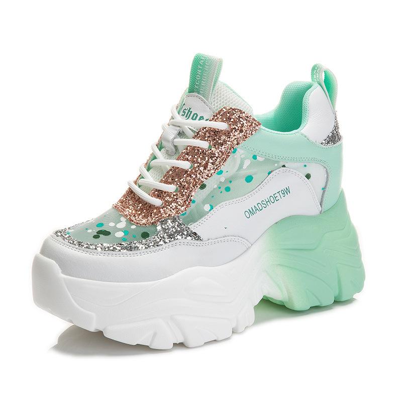 

National style inner height increase dad shoes new gradual change small sports casual shoes thick sole M 34 зелёный