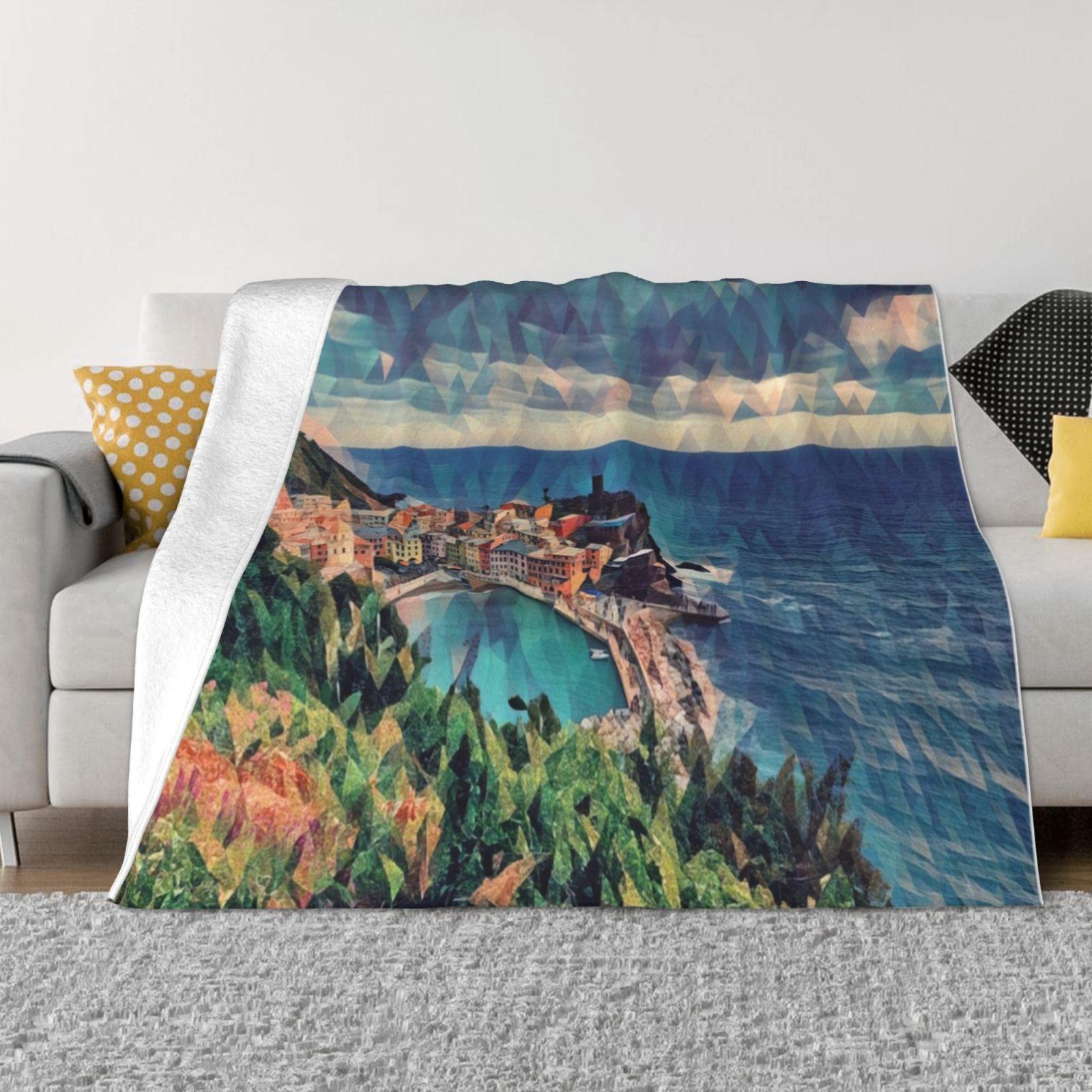 Cinque Terre Shoreline During A Day Of Spring For Home Sofa Bed Camping Car Plane Travel Portable Blanket National Park Bay 30x40in