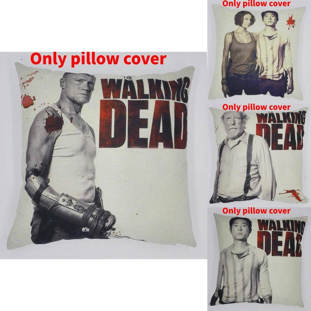 Premium Grey Linen Walking Dead Sofa Pillow Case For Fans Of Zombie Series 45x45cm