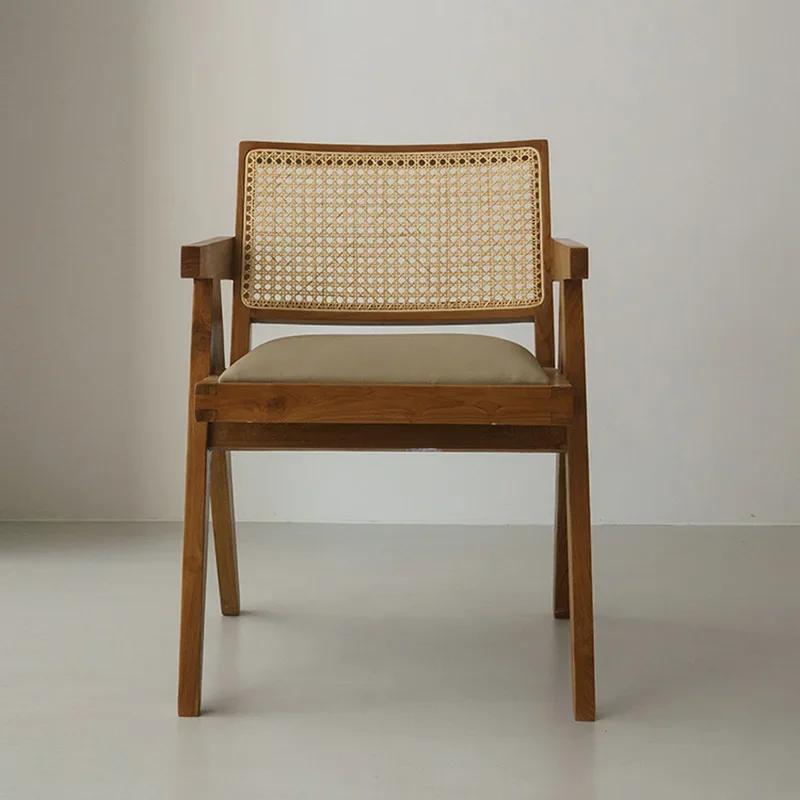 Ancient Solid Wood Living Room Chairs Japanese Simple Home Furniture Back Rattan Dining Chair Single Design Armchair Sofa Chair