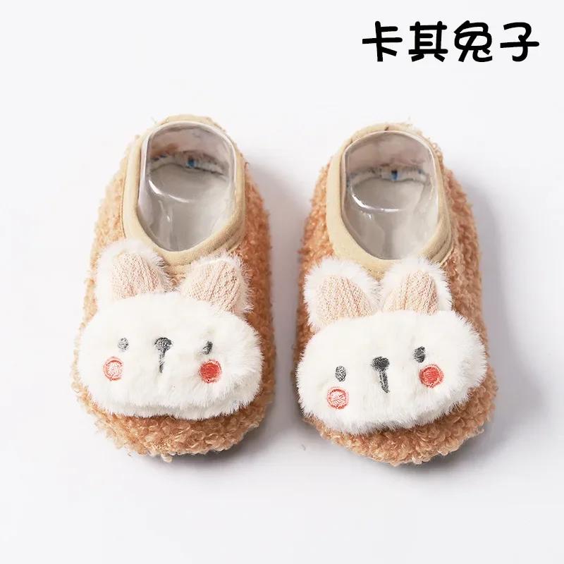 Șosete de podea drăguțe de iarnă și toamnă Kawaii cu păpușă de iepure pentru sugari Baby îngroșate, non-alunecare, copii, șosete de interior, primul mers pe jos