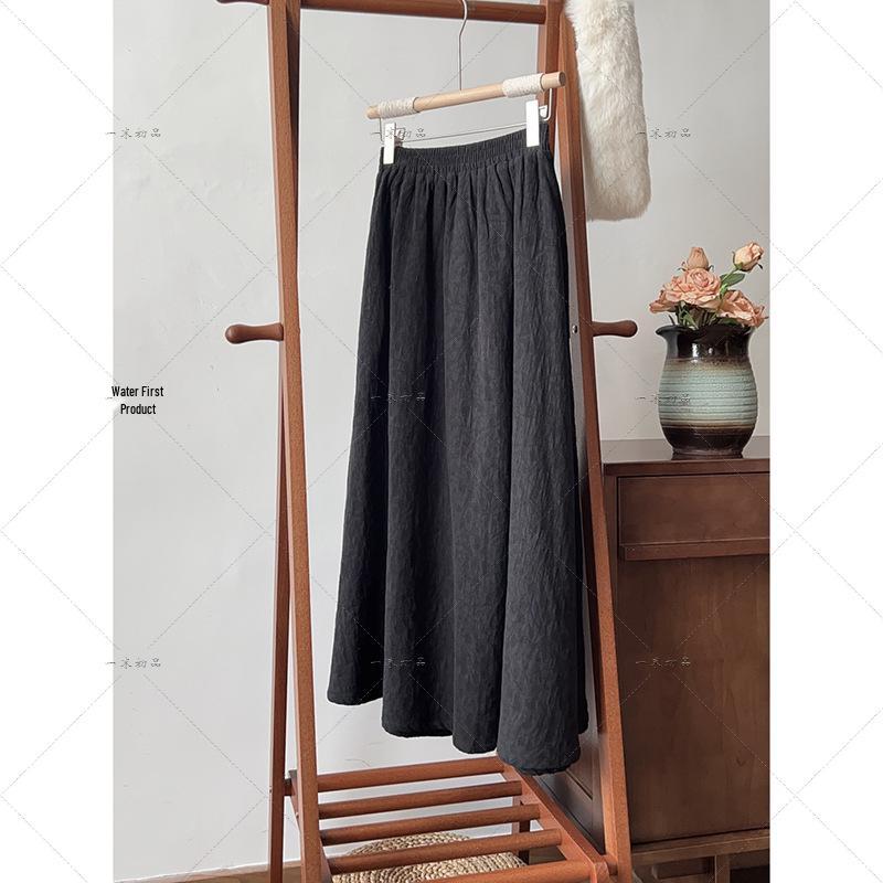 

5367 Morning Cloud Falling Dream Autumn/Winter Plush-Lined A-line Cotton Jacquard Retro Midi Skirt Medium